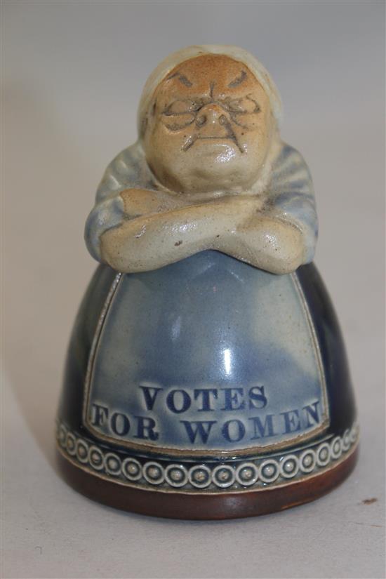 Suffragette Movement Interest: A Royal Doulton stoneware figural inkwell and cover, early 20th century, 8.5cm